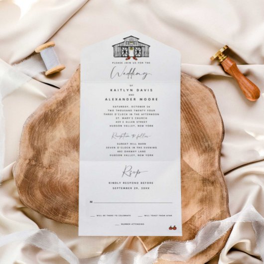 Chique Herfst Barn | Ceremonie en ontvangst All In One Uitnodiging