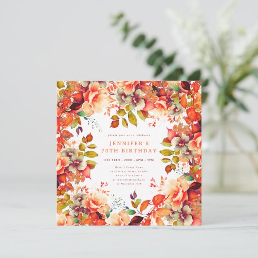 Chique Herfst Herfst Waterverf Bloemen 70ste Verja Kaart (Staand voorkant)