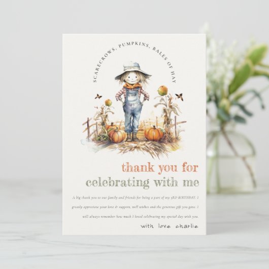 Chique Herfst Pompoen Scarecrow Oogst Kinderen Ver Bedankkaart (Staand voorkant)