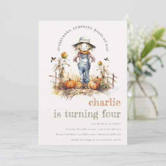 Chique Herfst Pompoen Scarecrow Oogst Kinderen Ver Kaart (Staand voorkant)