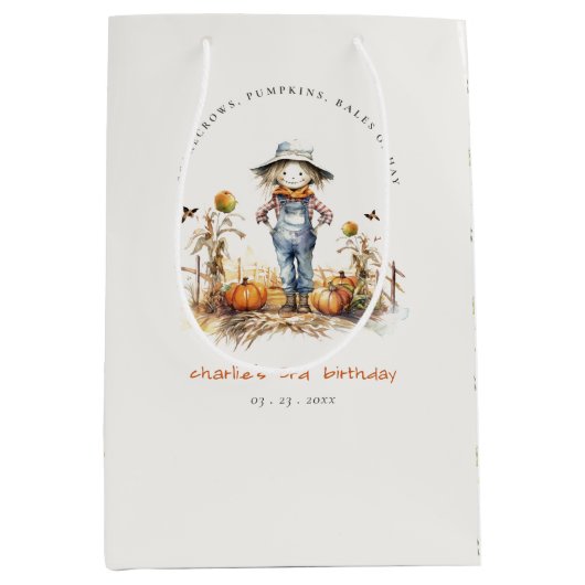 Chique Herfst Pompoen Scarecrow Oogst Kinderen Ver Medium Cadeauzakje (Voorkant)