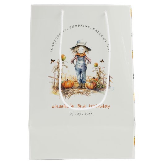 Chique Herfst Pompoen Scarecrow Oogst Kinderen Ver Medium Cadeauzakje (Achterkant)