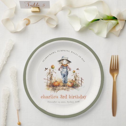 Chique Herfst Pompoen Scarecrow Oogst Kinderen Ver Papieren Bordje (Huwelijk)