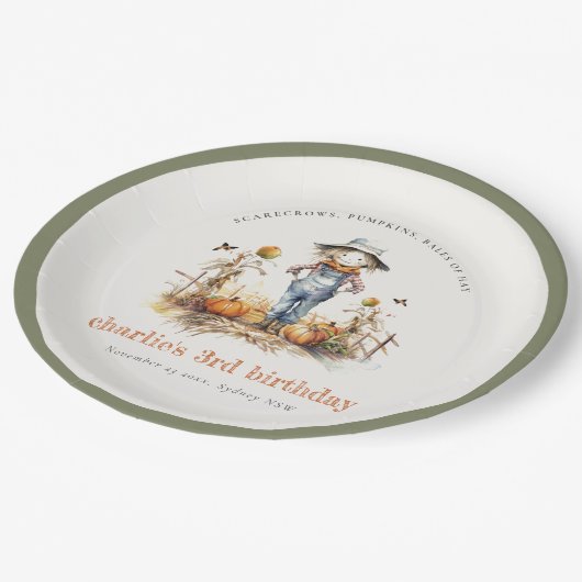 Chique Herfst Pompoen Scarecrow Oogst Kinderen Ver Papieren Bordje (Gekanteld)