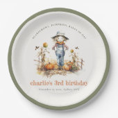 Chique Herfst Pompoen Scarecrow Oogst Kinderen Ver Papieren Bordje (Voorkant)