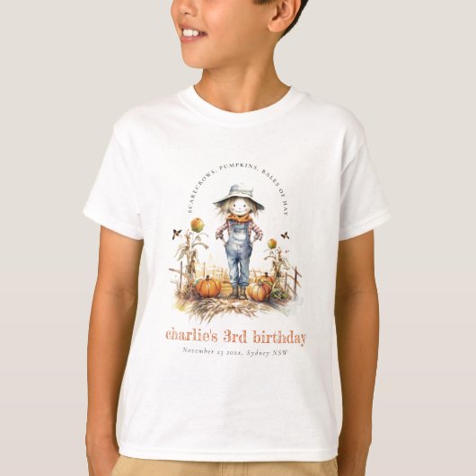 Chique Herfst Pompoen Scarecrow Oogst Kinderen Ver T-shirt (Voorkant)