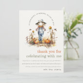 Chique herfst pompoen vogelverschrikker oogst kind bedankkaart (Staand voorkant)