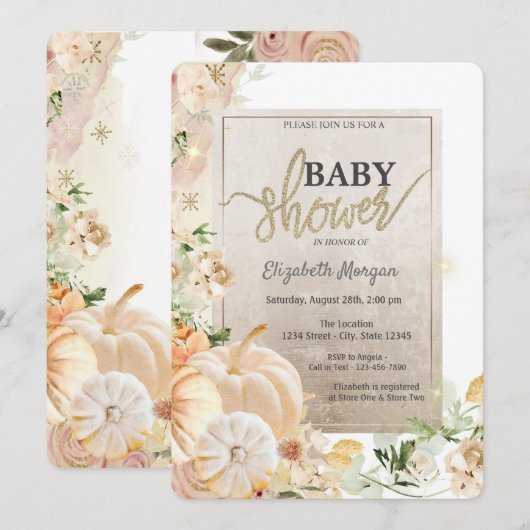 Chique herfst pompoenen bloemen babyshower kaart (Voorkant / Achterkant)