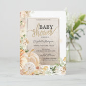 Chique herfst pompoenen bloemen babyshower kaart (Staand voorkant)