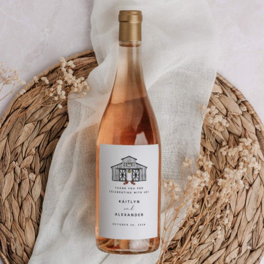 Chique Herfst Schuur met Pompoenen Bruiloft Wijn Etiket