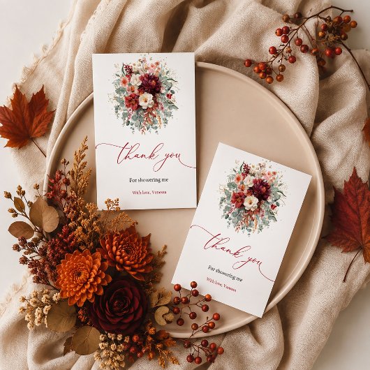 Chique herfst terracotta boho bloemige bedankkaart