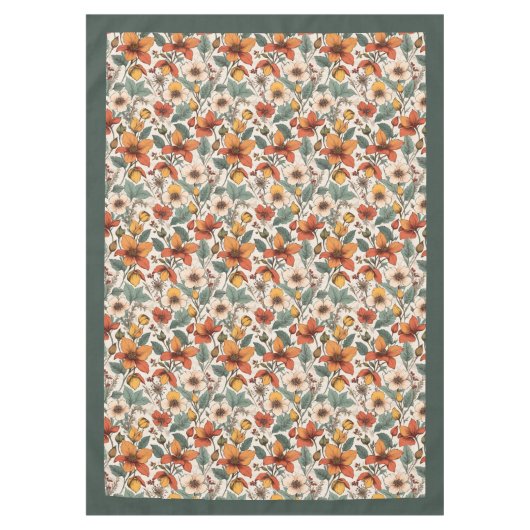 Chique herfst terracotta ivoren bloemen pastel gro tafelkleed (Voorkant)