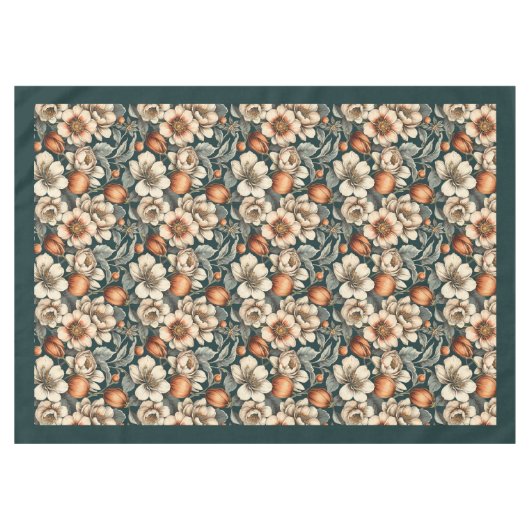 Chique herfst terracotta ivoren bloemen pastelblau tafelkleed (Voorkant (Horizontaal))