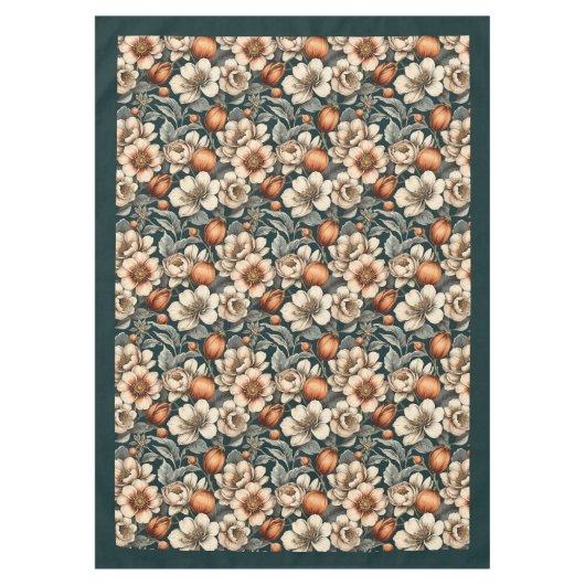 Chique herfst terracotta ivoren bloemen pastelblau tafelkleed (Voorkant)