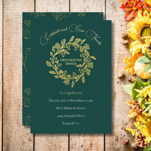 Chique herfstbeskrans donker teal goud schrift folie feestdagenkaart
