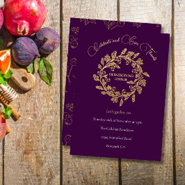 Chique herfstbeskrans donkerpruim goud schrift folie feestdagenkaart