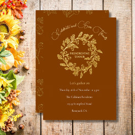 Chique herfstbeskrans terracotta goud schrift folie feestdagenkaart