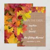 Chique herfstbladeren jute huwelijksaankondiging S Save The Date (Voorkant / Achterkant)