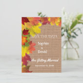 Chique herfstbladeren jute huwelijksaankondiging S Save The Date (Staand voorkant)