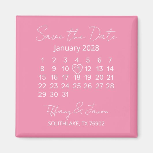 Chique herinnering aan trouwdag Roze en Wit Magneet (Voorkant)