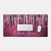 Chique hete roze zwarte druipende glitters monogra bureaumat (Keyboard & Muis)
