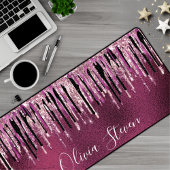 Chique hete roze zwarte druipende glitters monogra bureaumat