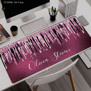 Chique hete roze zwarte druipende glitters monogra bureaumat