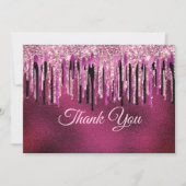 Chique hete roze zwarte druppels glitter bedankkaart (Voorkant)