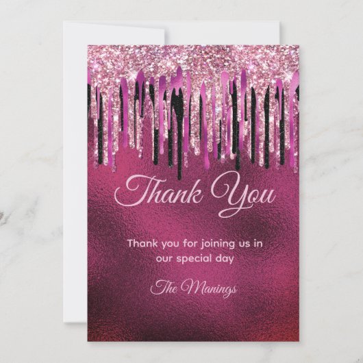 Chique hete roze zwarte druppels glitter kaart (Voorkant)