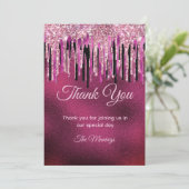 Chique hete roze zwarte druppels glitter kaart (Staand voorkant)