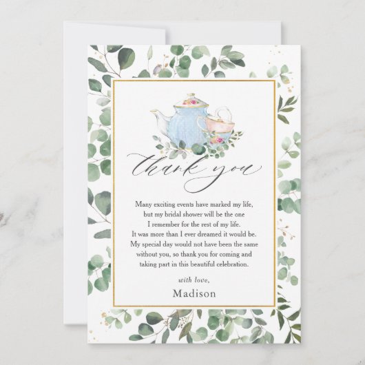 Chique High Tea Feestje Groene Bruiloftssalon Bedankkaart (Voorkant)