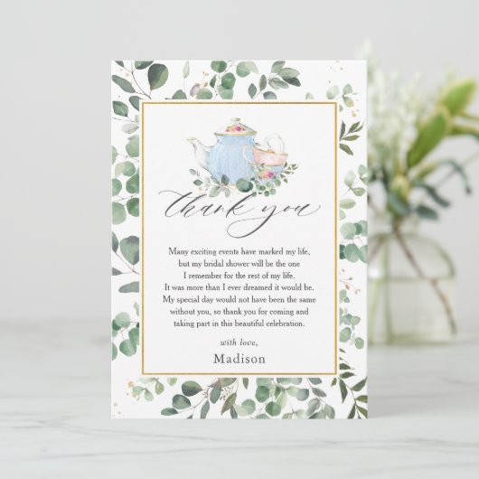 Chique High Tea Feestje Groene Bruiloftssalon  Bedankkaart (Staand voorkant)