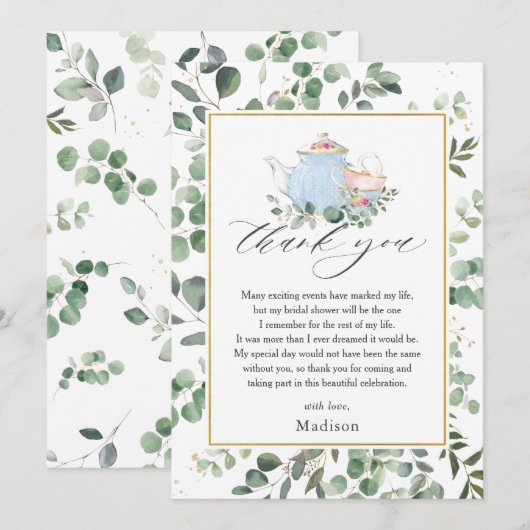 Chique High Tea Feestje Groene Bruiloftssalon  Bedankkaart (Voorkant / Achterkant)