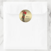 Chique hoge hak kous rood goud Kerst sticker (Tas)