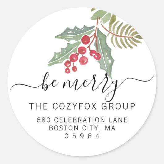 Chique Holly Berry Adres Ronde Sticker (Voorkant)