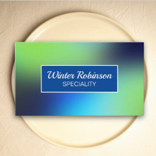 Chique holografisch blauw groen turquoise met lijs visitekaartje