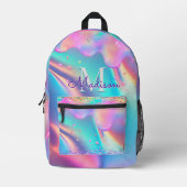 Chique holografisch druipend glitter monogram bedrukte rugzak (Voorkant)
