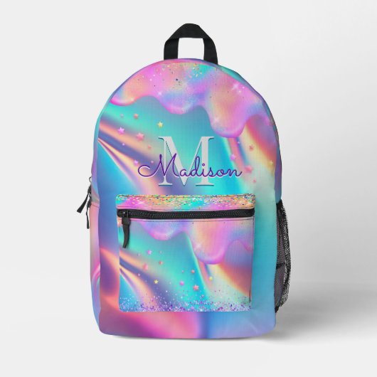 Chique holografisch druppelen glitter monogram bedrukte rugzak (Voorkant)