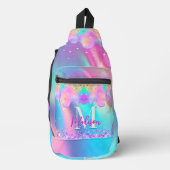 Chique holografisch druppelen glitter monogram sling bag (Voorkant)