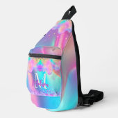Chique holografisch druppelen glitter monogram sling bag (Rechterhoek)