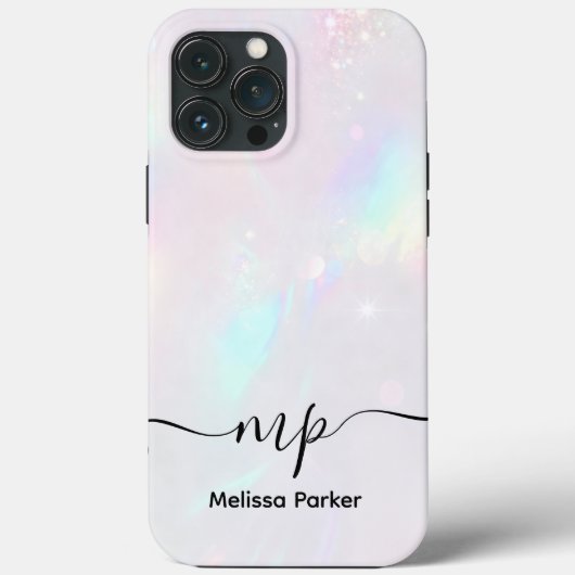 Chique holografisch iriserend monogram Case-Mate iPhone case (Achterkant)