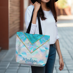 Chique holografisch meisjesachtig stijlvol blauw tote bag