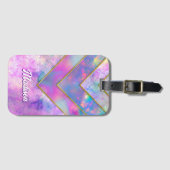 Chique holografisch meisjesachtig stijlvol roze bagagelabel (Voorkant (horizontaal))