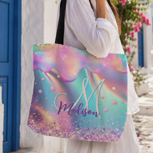 Chique holografische eenhoorn druipend van glitter tote bag