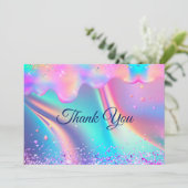 Chique holografische eenhoorn druipt glitter bedankkaart (Staand voorkant)