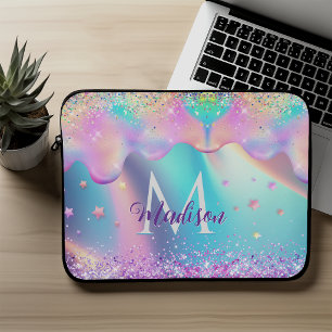 Chique holografische eenhoorn druipt glitters mono laptop sleeve