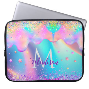Chique holografische eenhoorn druppels glitter mon laptop sleeve