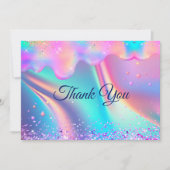 Chique holografische eenhoorn druppelt glitter bedankkaart (Voorkant)