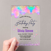 Chique holografische eenhoorn druppelt verjaardags acryl uitnodigingen (Insitu (Draagbaar))