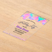 Chique holografische eenhoorn druppelt verjaardags acryl uitnodigingen (Laagn)